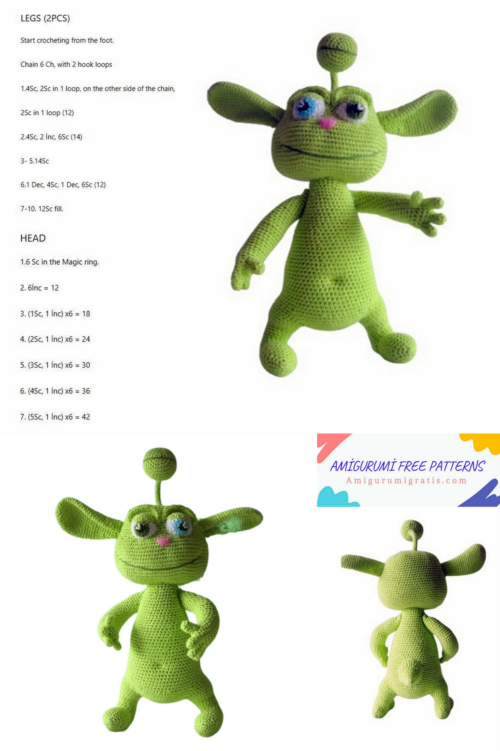 Amigurumi Green Alien Free Pattern – Amigurumi Pattern