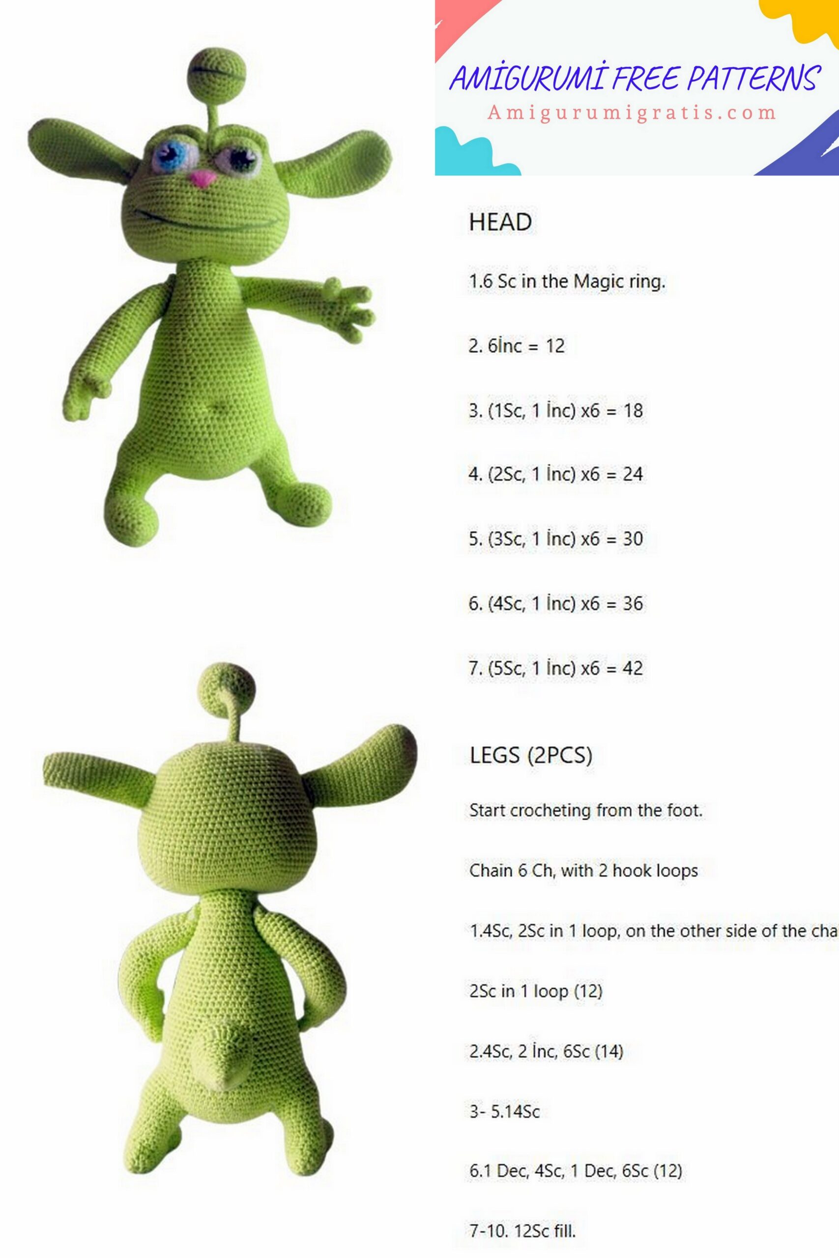 Amigurumi Green Alien Free Pattern – Amigurumi Pattern