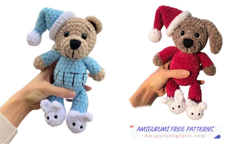 Teddy bear in Pajamas with Bunny Shoes Pattern