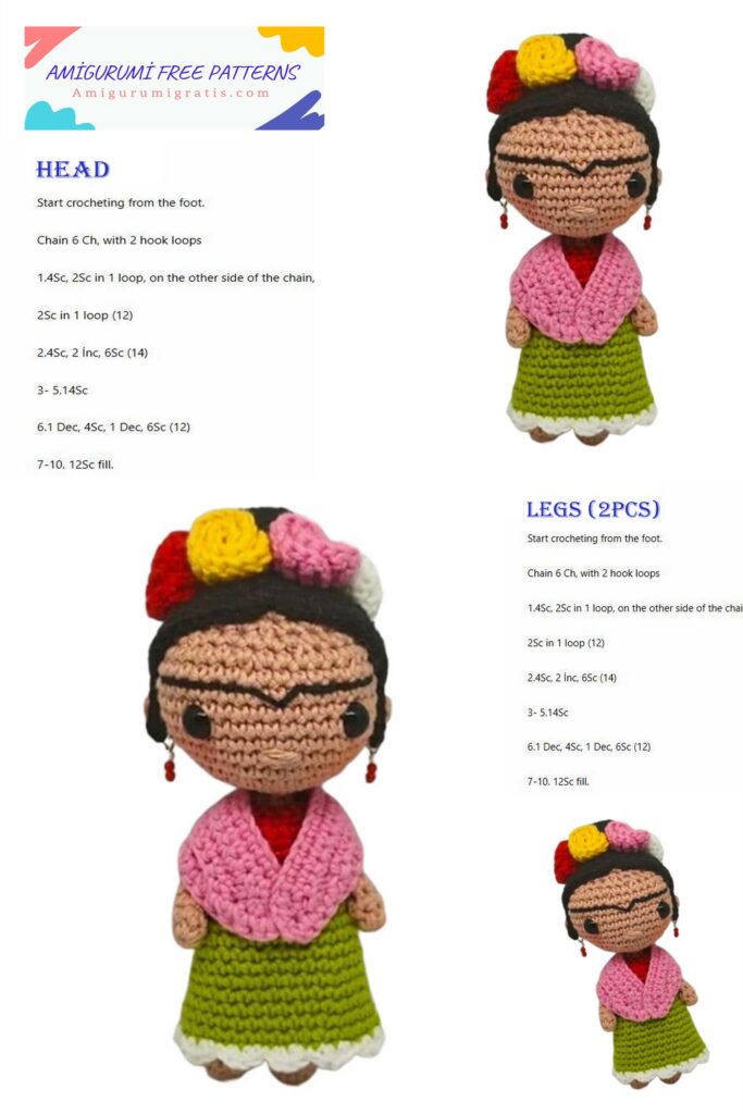 Crochet Frida Kahlo Doll Amigurumi Free Pattern