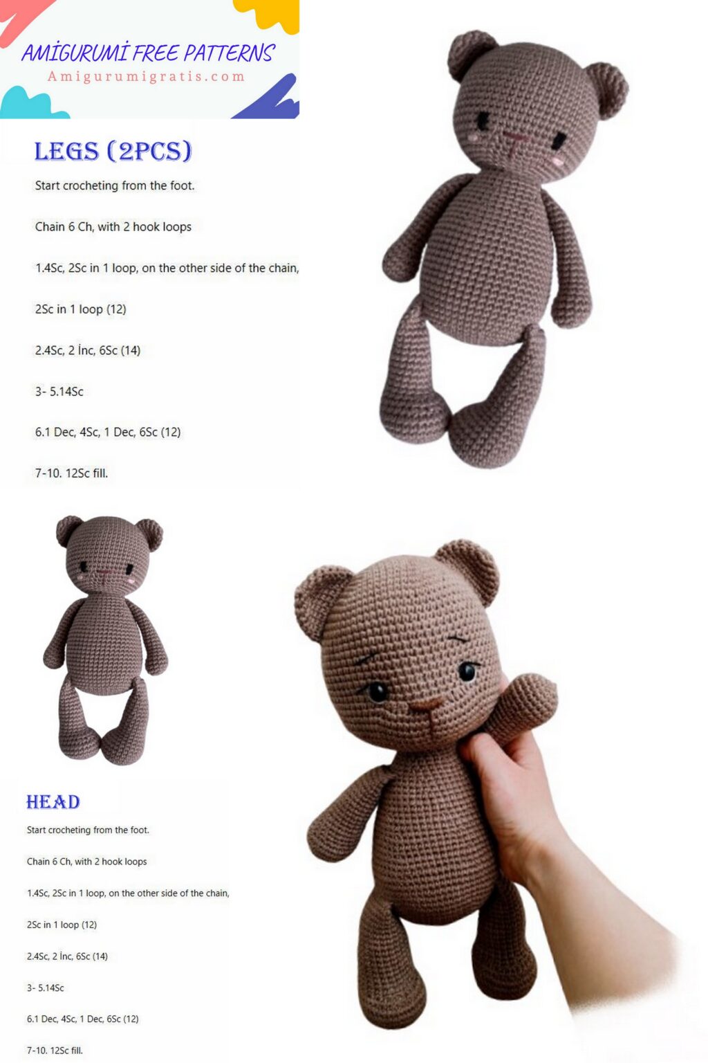 Big Teddy Bear Crochet Pattern – Amigurumi Pattern